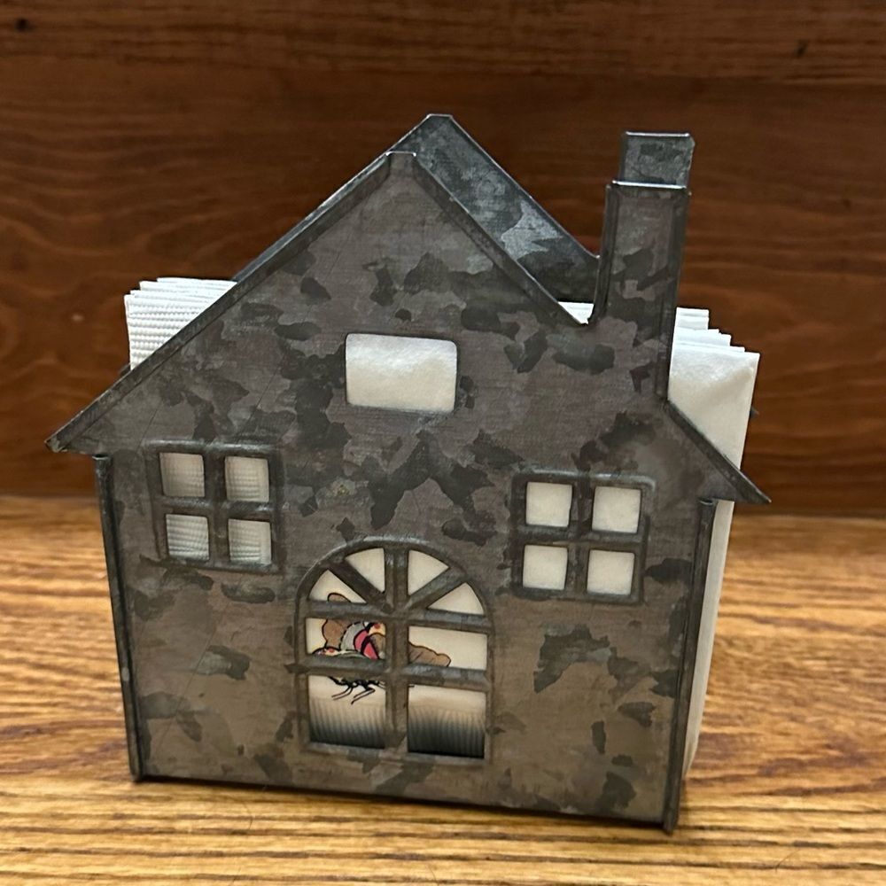 Galvanized Gray Metal House Napkin Holder